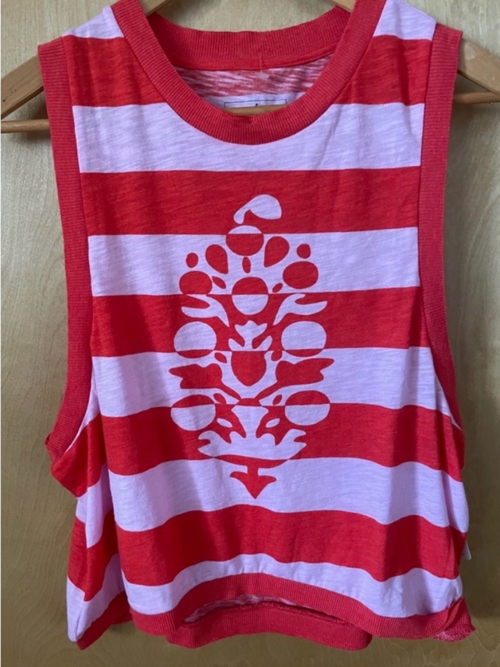 NWT! Free People Red & Pink Striped Graphic Tank Top wideish open sides